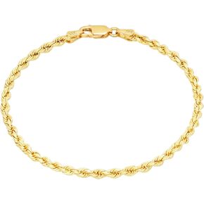 Nuragold 14k Yellow Gold 2mm Rope Chain Diamond Cut Bracelet or Anklet (7"-9") Italian Jewelry for Men & Women