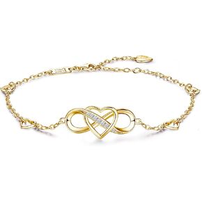 Billie Bijoux 925 Sterling Silver Anklet Bracelets for Women Infinity Heart Ankle Bracelet White Gold Plated Love Charm Adjustable Large Bracelet Gifts for Women Wife