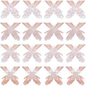 16 pairs Women Lace Gloves Tea Party Elegant Short Gloves for Vintage Ladies Wedding Wrist