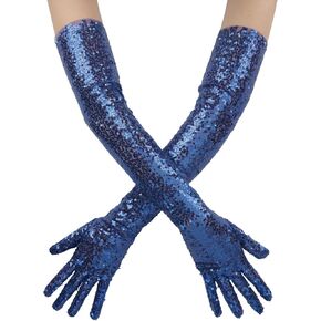 Women's Long Sequin Opera Gloves, Sparkly Elbow Length Gloves for Evening Wedding Prom Dance Party Halloween Costume