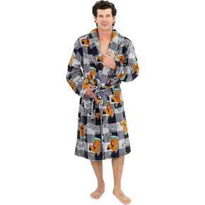 رداء يدوي Scooby -doo للبالغين - Scooby doo Rrobe Bathrobe للرجال والنساء - طوق شال ، ربطة عنق ، منقوش بوفالو ، مقاس واحد