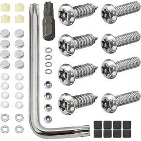 RED WOLF Anti-Theft License Plate Frame Bolt Fasteners - Security Self-Tapping Stainless Steel Screws, Car Tag Mounting Hardware Kit With Chrome Caps, Nuts, Foam Pad, Anti-Rattle