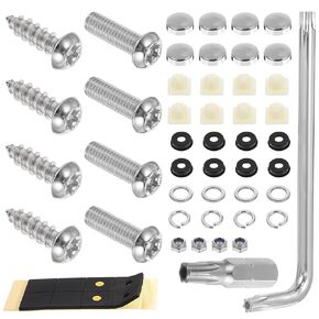 Anti Theft License Plate Screws Kits, Rustproof Stainless Steel Car Tag Plate Mounting Hardware Security Tamper Proof Fastener Nut Caps Cover for Front Rear Frame Holder Mounting(Black)