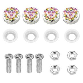 Bling Stainless Screws Fasteners for License Plate Frames and Covers - Rustproof, Handmade Glitter Crystal Diamond Accessory for Lincense Plate Protectersm,Bedazzled Sparkly (Black)