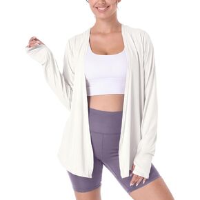 Womens Thin Summer Cardigan Long Sleeve Open Front Upf50 Uv SPF Sun Protection Lightweight Cover Up Thumb Holes with Pockets