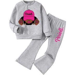 مجموعات ملابس الفتيات الصغار مجموعات كارتون رسومات طباعة Crewneck Sweatshirt & Flare Bants-2 قطعة قطعة الحجم 3-7T