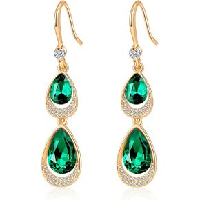 Austrian Crystal Halo Double Teardrop Hollow Drop Dangle Earrings for Women 14K Rose Gold Plated Hypoallergenic Jewelry