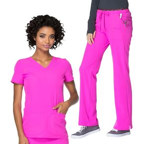مجموعة فرك Heartsoul للنساء ، فارس V -neck Top 20710 مع 4 جيوب شباط Scrub Pant 20110 ، Glam Fuschia - M Top/M Pant