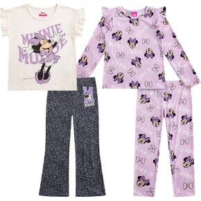 Disney Minnie Mouse Girls Long Sleeve Shirt, T-shirt, and Pants 4 Piece Set for Toddler to Big Kids