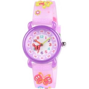Venhoo Kids Watches 3D Cartoon Cartoon Cartoon Pracking Silicone Children Toddler Wrist Waste for 3-10 Year Girls Little Bling Bling Butterfly