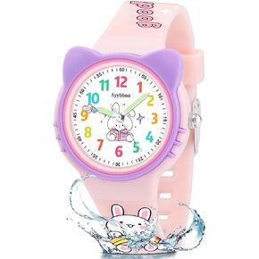 Cat Tenalog Watch for Girls Boys Toddler ، وقت التعلم وسهل القراءة ، و 30 مترًا من ساعات المعصم الكوارتز ، ومراقبة زمنية لطيفة مع حزام ناعم من 5-12