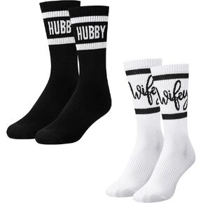 Shihanee 2 Pairs Wedding Gifts for Couples Wedding Crew Socks Bride and Groom Socks Mr and Mrs Gifts Engagement Favors