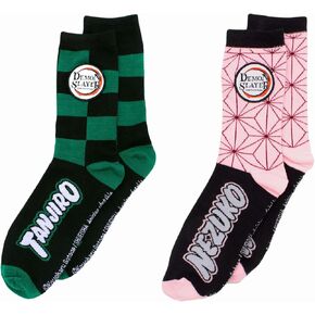 Slayer Demon Slayer الجوارب ذات الحزمة 2 - Nezuko & Tanjiro Pattern Pattern Anime Crew Socks (Multicolor ، حجم واحد)