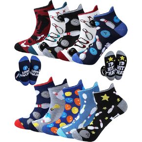 Haysandy 10 Pairs Funny Bowling Socks for Men Novelty Bowling Theme Ankle Socks Bulk Fun Low Cut Sports Gift for Bowlers Lover Dad Father Day