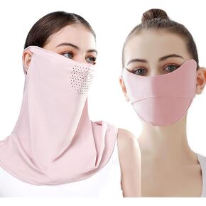 2Pcs UV Face Mask, Cooling Neck Gaiter + Sun Protection Face Mask, Balaclava Face Cover, Washable Reusable (Pink)