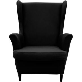 NILUOH Wingback Chair Cover 2-Piece Soft Stretch Wing Chair Slipcover Solid Color Armchair Sofa Couch Cover Furniture Protector with Elastic Bottom for Living Room Bedroom (Gray-Blue)