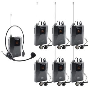 EXMAX EX-938 Wireless Headset Microphone Audio Tour Guide System for Church Translation Teaching Travel Simultaneous Interpretation.(1 Transmitter 14 Receivers with Black Aluninum Storage Case)