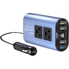 300W CAR CAR HELVERTER ، DC 12V إلى 110V AC CAR PLUD ADAPTER مع شاحن USB-fast (25W) 、 USB-A （20W） و Outlet Dual AC ، QC3.0 ، 4 منافذ USB ، شاحن سيارة للهاتف المحمول ، وما إلى ذلك