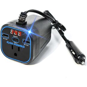 200W سيارة عاكس الطاقة ، من 12 فولت إلى 110 فولت ، محول سيارة مع USB مزدوج و type-C للكمبيوتر المحمول ، الأسود