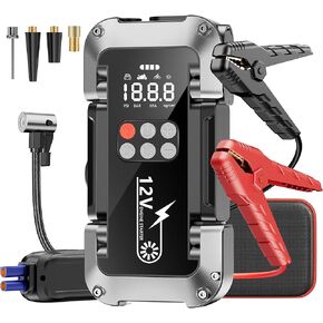 Car Jump Starter with Air Compressor, 4000A Portable Jump Starter Battery Pack with 150PSI Tire Inflator (All Gas/8L Diesel) Jump Box 12V Car Battery Charger, 3 Modes Flashlight and Jumper Cables