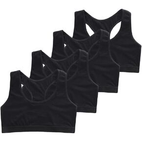 ikasus Girls Everyday Bra Students Sports Bra Cotton Breathable Bra Seamless Racerback Bralette Comfortable Soft Bras for Aged 9-14 Black