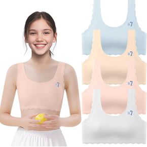 Girls Training Bras,4 Pcs Seamless Training Cami Sports Bra for 10-16 Years Teens with Fixed Padding