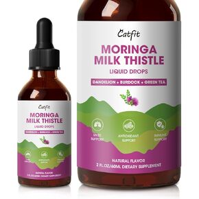 Moringa Milk Thistle Liquid Drops - صحة الكبد ، الدعم المناعي ، مزيج من مضادات الأكسدة مع الشاي الأخضر والهبوط - كبسولات المورينغا البديلة - نباتي ، نكهة طبيعية ، 2 أوقية