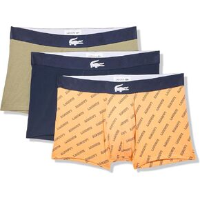 Lacoste Men's Cotton Stretch Diagonal Print Trunks, 3-Pack