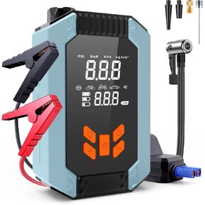 بداية قفزة للسيارات المحمولة مع ضاغط الهواء ، 4000a 150ppsi leghper starter (9.0 GAS/8.0L DIESEL) ، مربع قفزة 12V مع كابلات الطائر الذكي ، شاشة ضغط الإطارات ، مصباح LED وشاشة LCD