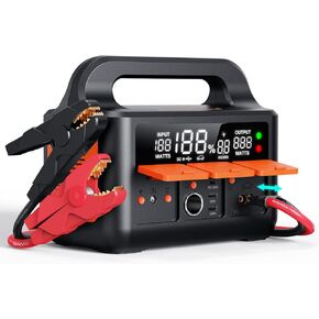 8000A LifeMnPO4 Jump Starter لجميع السيارات 12V ، DC+PD 200W في اتجاهين في اتجاهين محمولة في اتجاهين (شاحن PD غير مدرج) ، 30 دقيقة شحن كامل ، صندوق قفزة قوي مع شاشة وضوء كبير