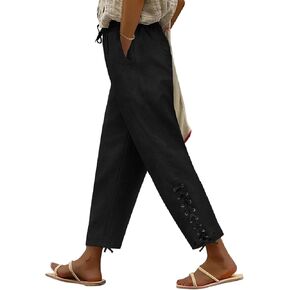 Womens Lightweight Pants with Pockets High Waist Comfy White Pants Casual Lightweight Loose Trousers