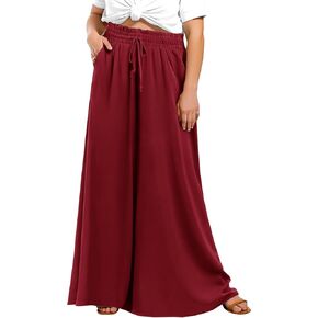 Lastshe Women's Plus Size Pants Wide Leg High Waist Flowy Casual Palazzo 2025 Summer Lounge Boho Beach Trousers Pockets