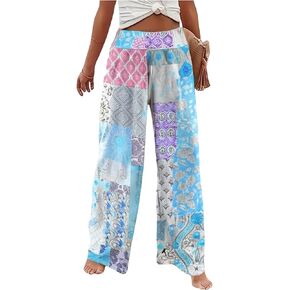 Women's Patchwork Graphic Pant Colorblock High Waisted Straight Leg Boho Pants