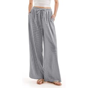SUUKSESS Women Wide Leg Linen Pants with Pocket High Waisted Lounge Palazzo Pant