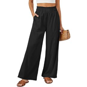 SEMARO Womens Casual Linen Feel Wide Leg Pants High Waist Palazzo Flowy Trousers Beach Vacation Outfits 2025