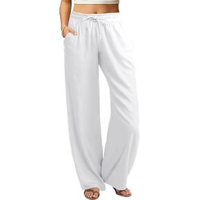 keriffe Women's Summer Casual Pants Loose Fit Beach Pants High Waist Drawstring Wide Straight Leg Palazzo Trousers Pockets in Kuwait