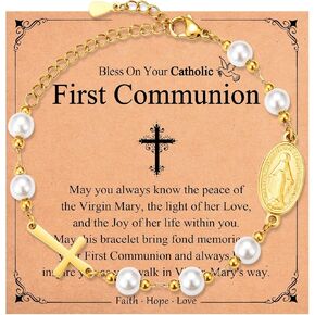 Catholic Gifts for Women Girls, Rosary Beads Virgin Mary Cross Bracelet, Religious Baptism First Communion Confirmation Birthday Easter Gifts for Teen Girls