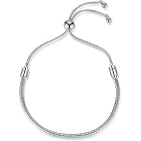 Charm Bracelet for Women Snake Chain Bracelet Handmade DIY Jewelry Gift for Women Adjustable(Silver)
