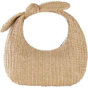 Straw Handbag Summer Beach Rattan Tote Bag Bowknot Top Handle Handbag Purse for Travel Holiday Parties Beige