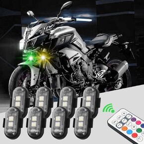 RGB Aircraft Strobe Lights With Remote Control, 8-Color LED Wireless Strobe Multi-Mode Waterproof Warning Lights for Aircraft, Motorcycle, Truck, Car, Boat, Bike (8pcs)