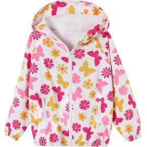 Toddler Girls Jacket Lightweight Hooded Windbreaker Kids Water-Resistant Light Rain Jacket Print Outwear 4-10Y