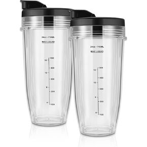 قطع غيار خلاط نينجا، أكواب خلاط نينجا 24oz مع أغطية سهلة الاستخدام، شفرة استخراج 7 زعانف، متوافقة مع خلاطات Nutri Ninja Auto iQ BL2012، BL2013، BL450، BL480، BL640، BL680، NN100