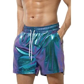 Arjen Kroos Men's Metallic Shorts Sexy Rave Hot Short with Side Pockets and Drawstrings