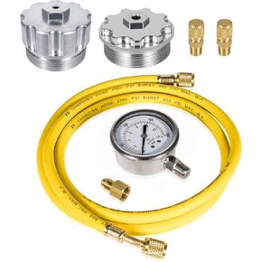 Fuel/Oil Pressure Test Kit with Billet Aluminum Fuel/Oil Filter Cap, Fuel Pressure Gauge and Hose Kit for 2003-2007 Ford 6.0L Power Stroke Diesel