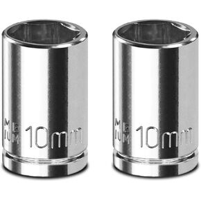 2PCS 1/4" Drive 10mm Socket Set, Shallow, Mirror Finish, Cr-V Steel, 6-Point