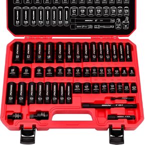 49-Piece SAE and Metric Impact Socket Set with Extension Bars - For High Durability Impact Wrench
