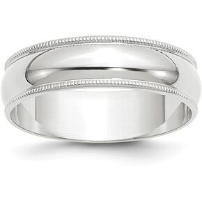 10k White Gold 6mm Milgrain Plain Classic Dome Wedding Band Ring