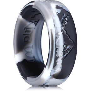 King Will Will Silicone Rings for Men ، Black & Olive Green & Brown & Metallic Copper & Metallic Silver Rubber Beddents مع تصميم ذروة جبلي فريدة من نوع