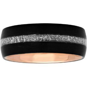 Men’s Tantalum Carbide 8mm Black Satin Finish w/Iced Enamel Center & Rose Gold Tone Interior Wedding Band