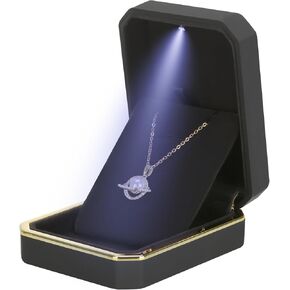 Luxury LED Pendant Necklace Gift Box with LED Light, Velvet Jewelry Storage Display Case for Proposal Engagement Wedding Anniversary Birthday(Black)